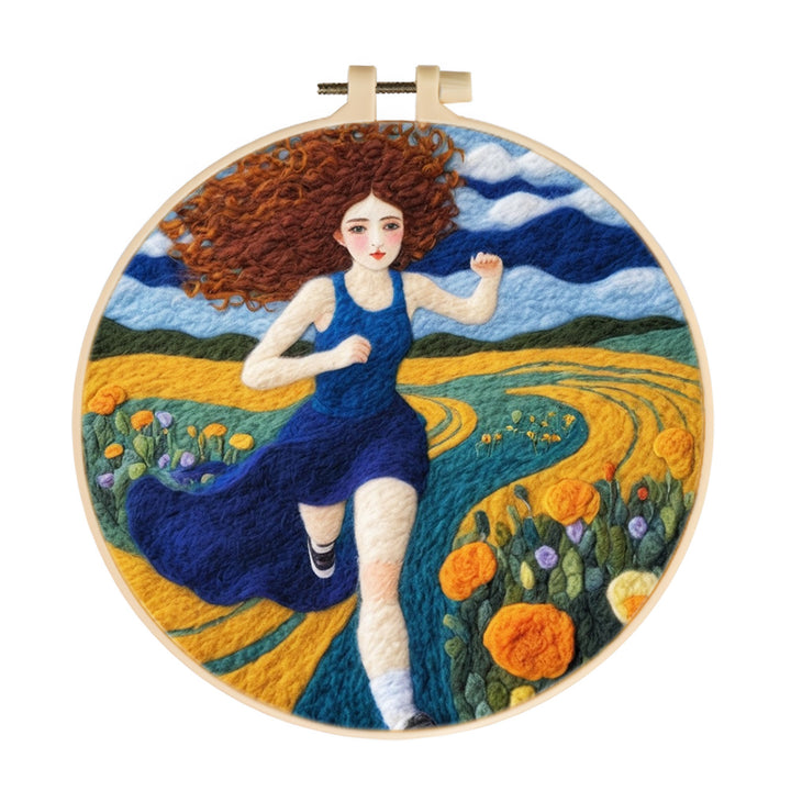 A Woman Running Through the Flowers Wool Needle Felting Painting Kit