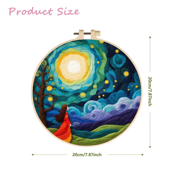 Little Girl under the Moon and Stars Wool Needle Felting Painting Kit