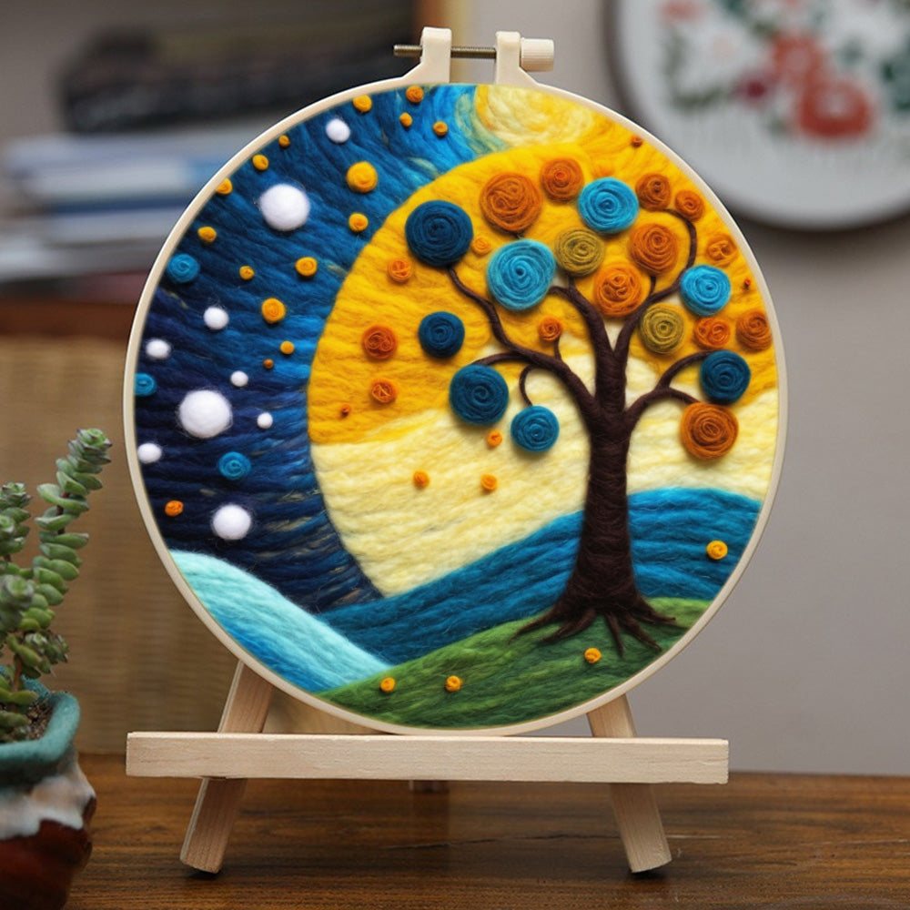 Rose Tree under the Full Moon Wool Needle Felting Painting Kit
