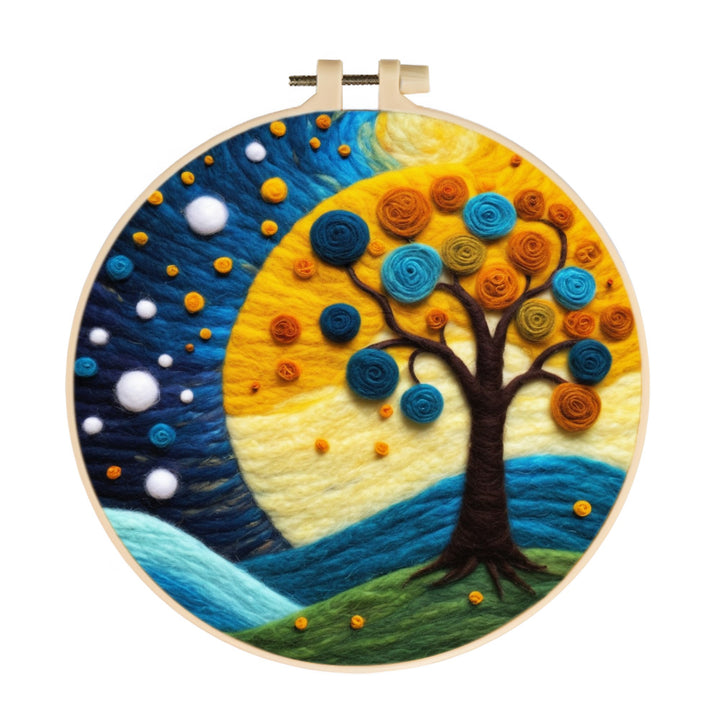 Rose Tree under the Full Moon Wool Needle Felting Painting Kit