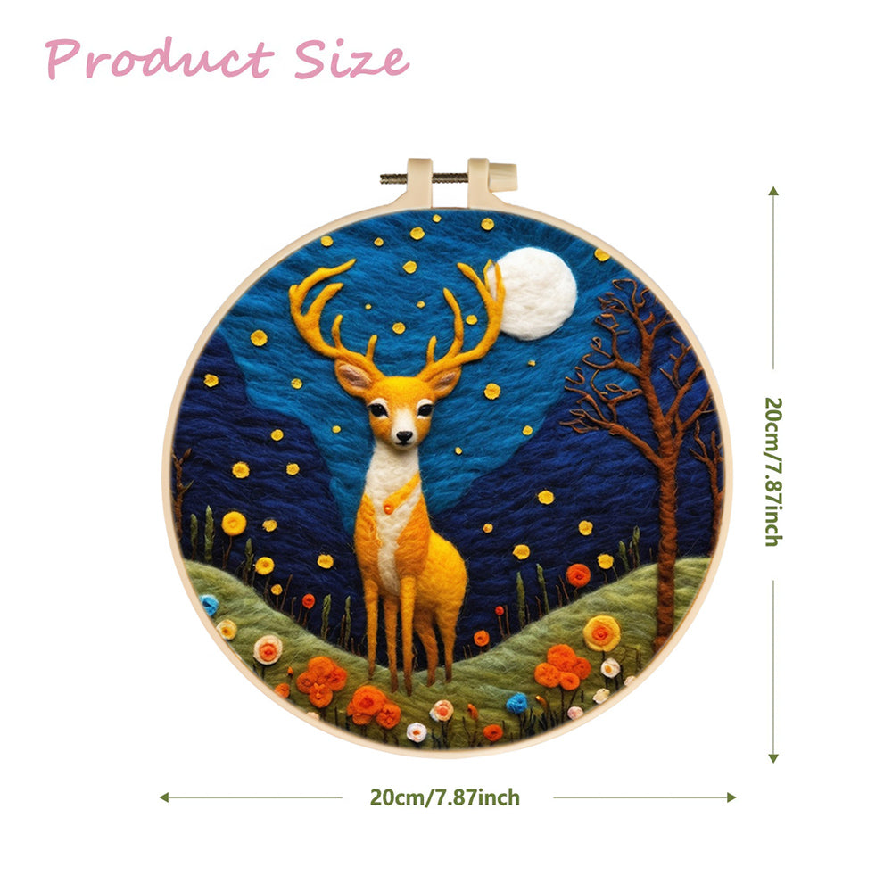 The Deer Under the Moonlit Sky Wool Needle Felting Painting Kit