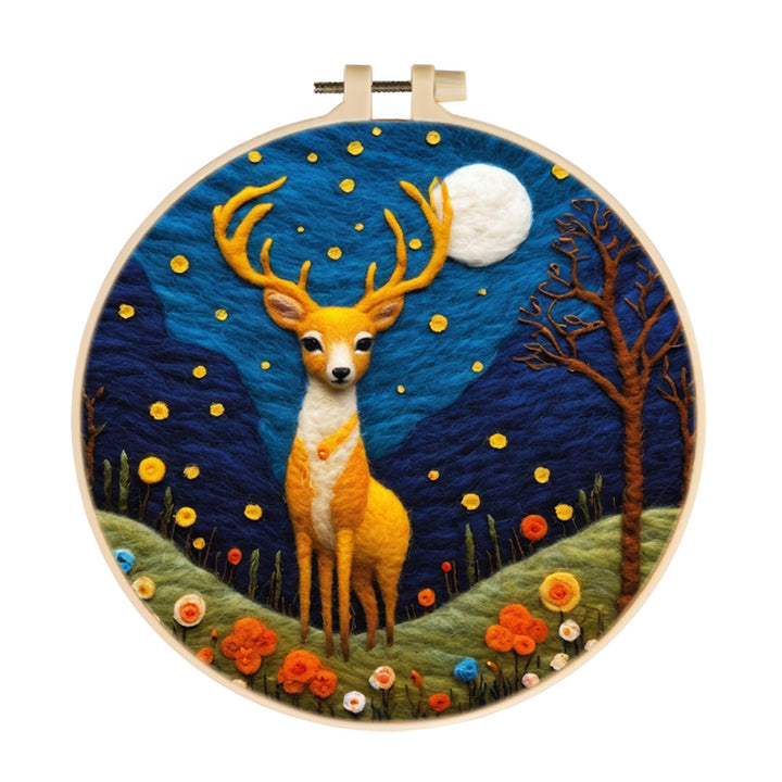 The Deer Under the Moonlit Sky Wool Needle Felting Painting Kit