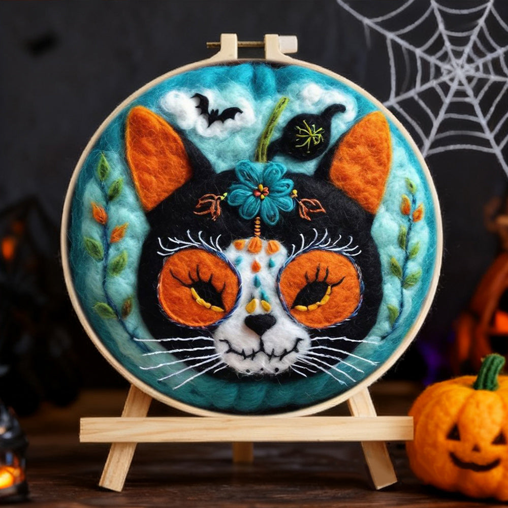 Halloween Flower Cat Spirit Wool Needle Felting Painting Kit