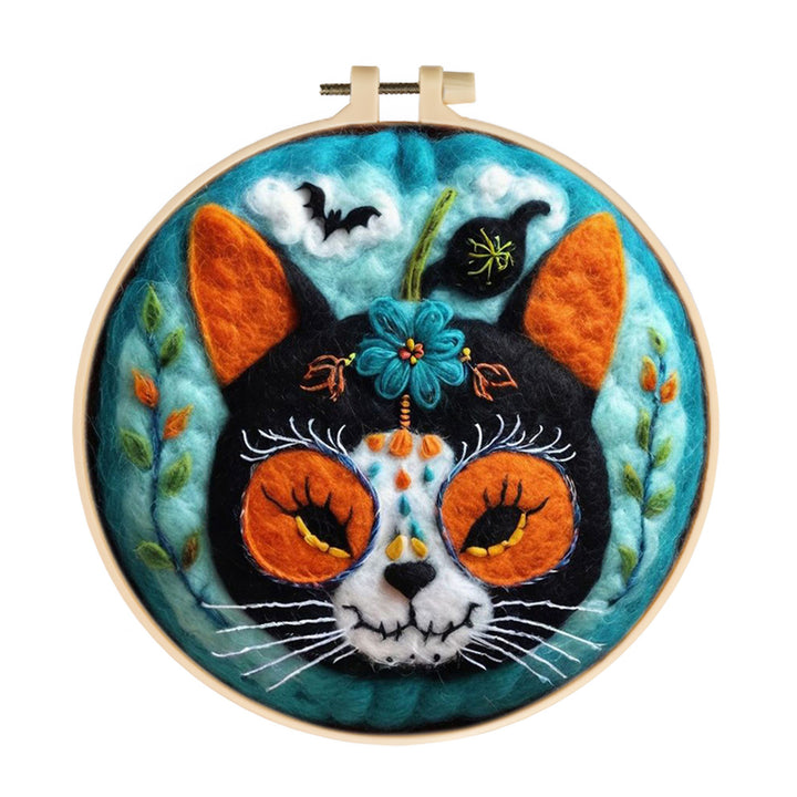 Halloween Flower Cat Spirit Wool Needle Felting Painting Kit