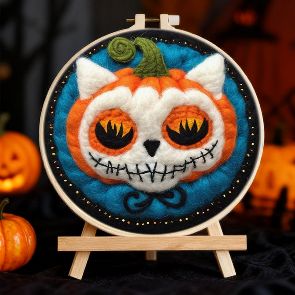 Halloween Fantasy Pumpkin Cat Skull Wool Needle Felting Painting Kit