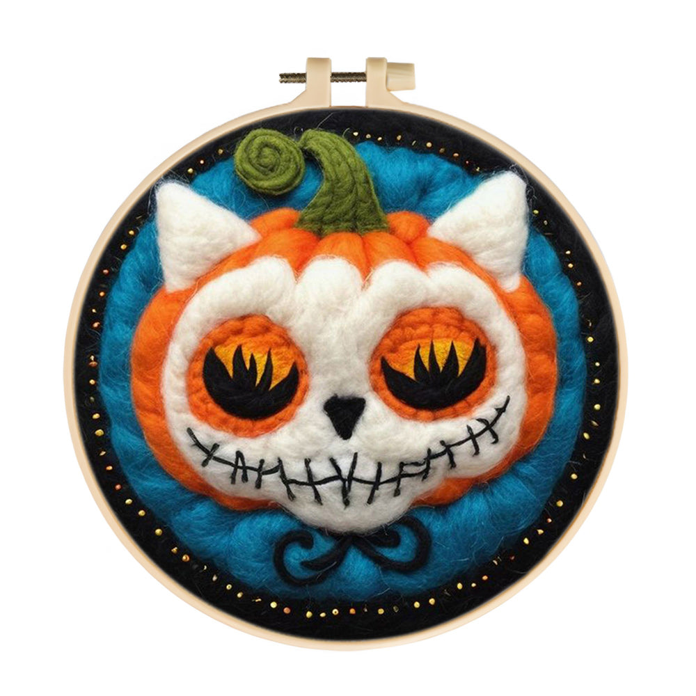 Halloween Fantasy Pumpkin Cat Skull Wool Needle Felting Painting Kit