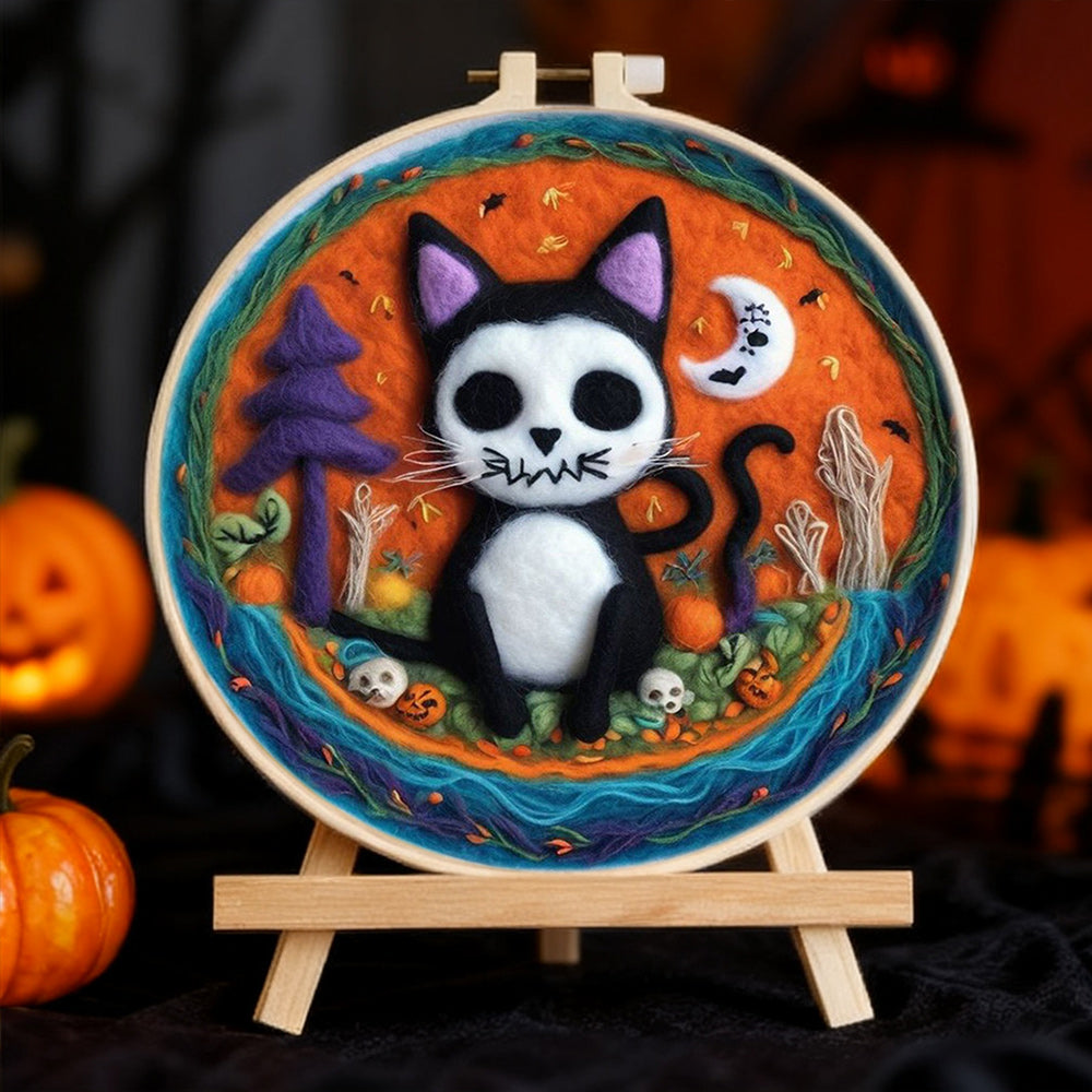 Halloween Skeleton Meowth Wool Needle Felting Painting Kit