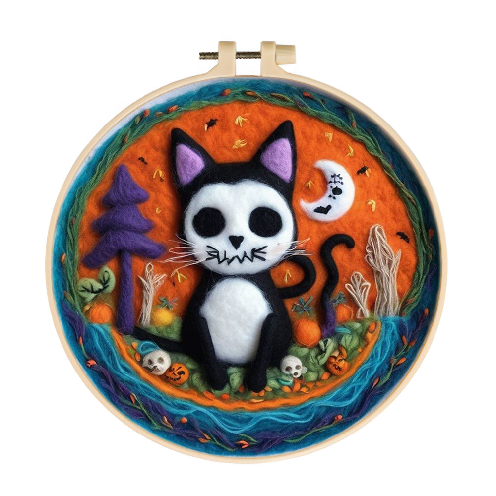 Halloween Skeleton Meowth Wool Needle Felting Painting Kit