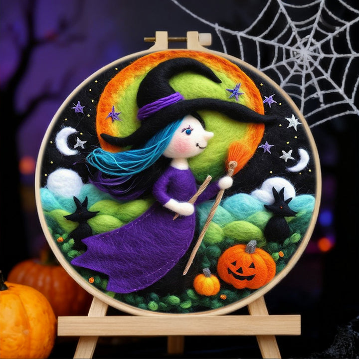 Halloween Purple Witch Wool Needle Felting Painting Kit