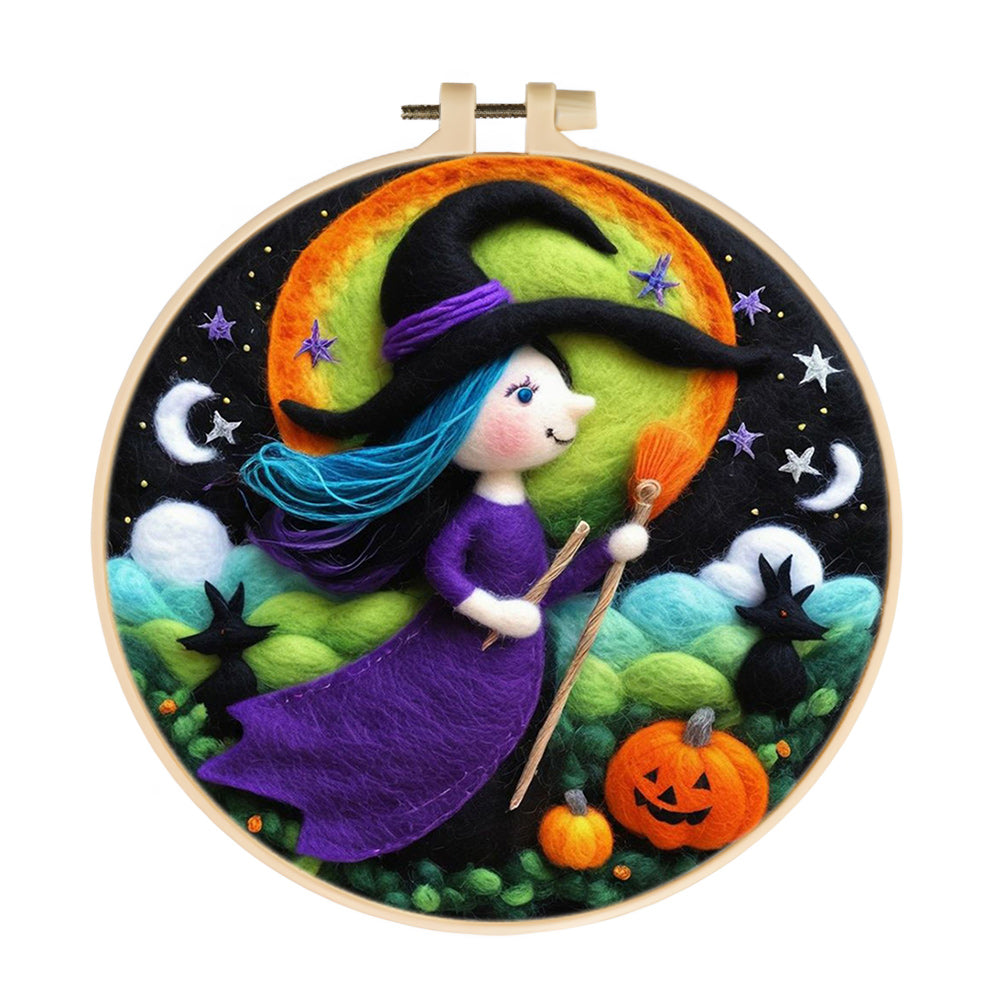 Halloween Purple Witch Wool Needle Felting Painting Kit