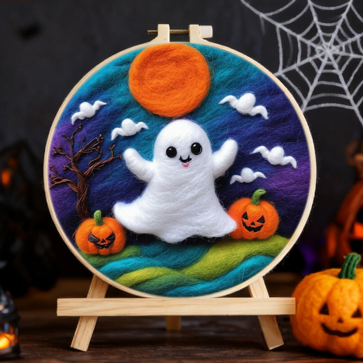 Halloween Little Ghost Under The Moon Wool Needle Felting Painting Kit