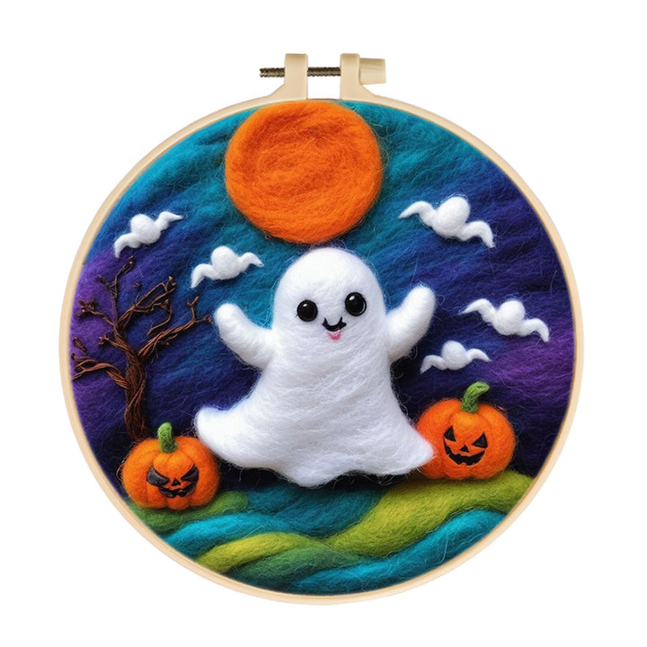 Halloween Little Ghost Under The Moon Wool Needle Felting Painting Kit