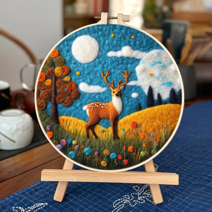 Deer beside the Flowering Tree Wool Needle Felting Painting Kit