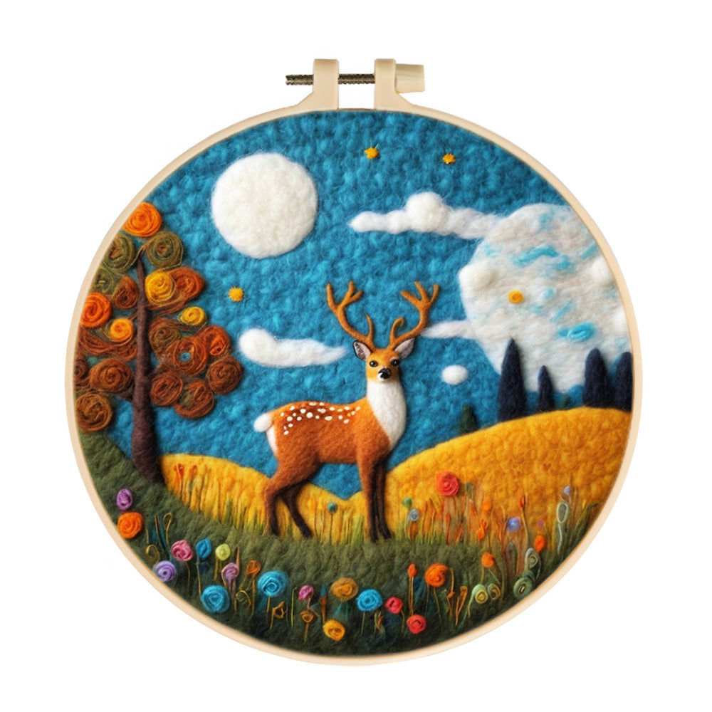 Deer beside the Flowering Tree Wool Needle Felting Painting Kit