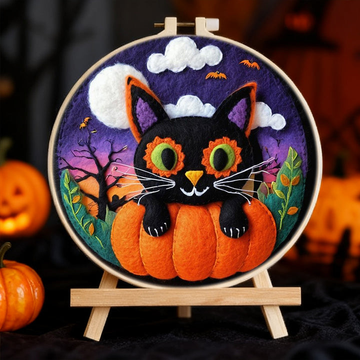 Halloween Pumpkin Cat Wool Needle Felting Painting Kit