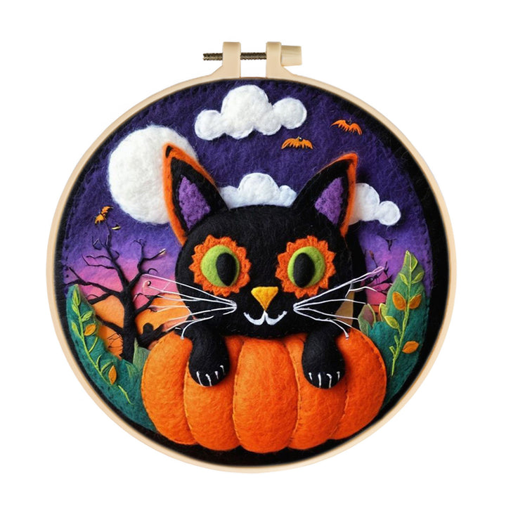 Halloween Pumpkin Cat Wool Needle Felting Painting Kit