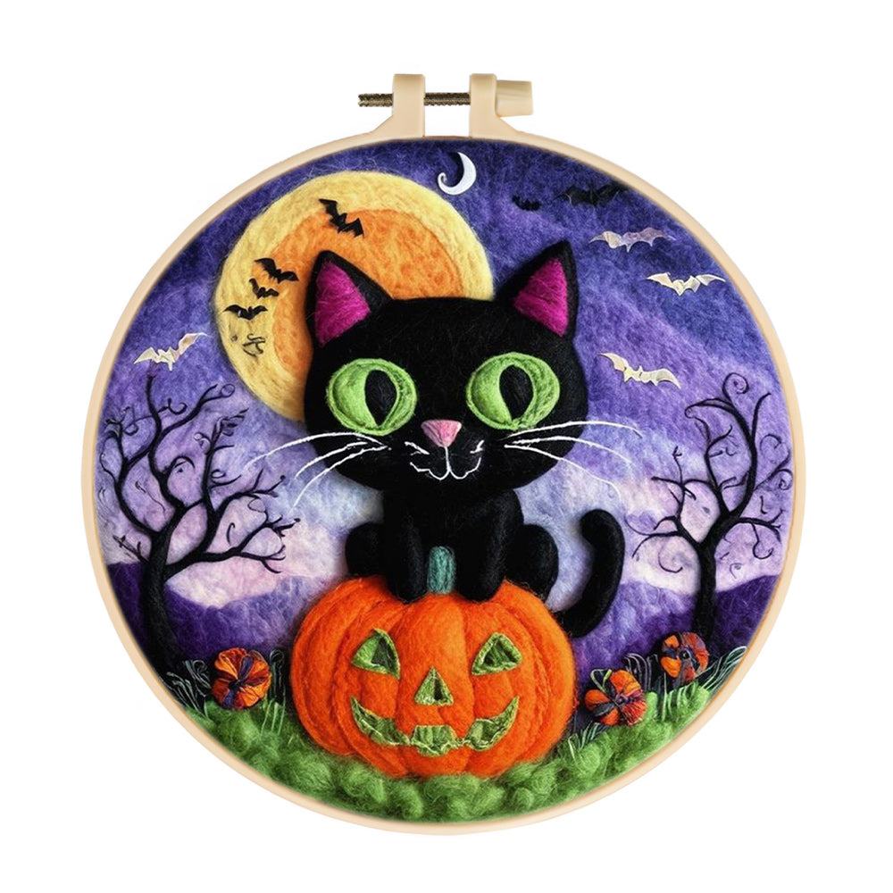 Halloween pumpkin and Black Cat Wool Needle Felting Painting Kit