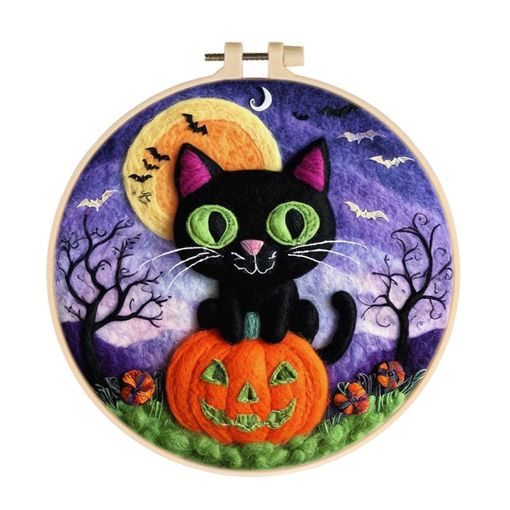 Halloween pumpkin and Black Cat Wool Needle Felting Painting Kit