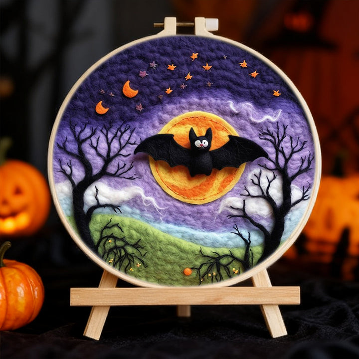 Halloween Full Moon Bats Wool Needle Felting Painting Kit