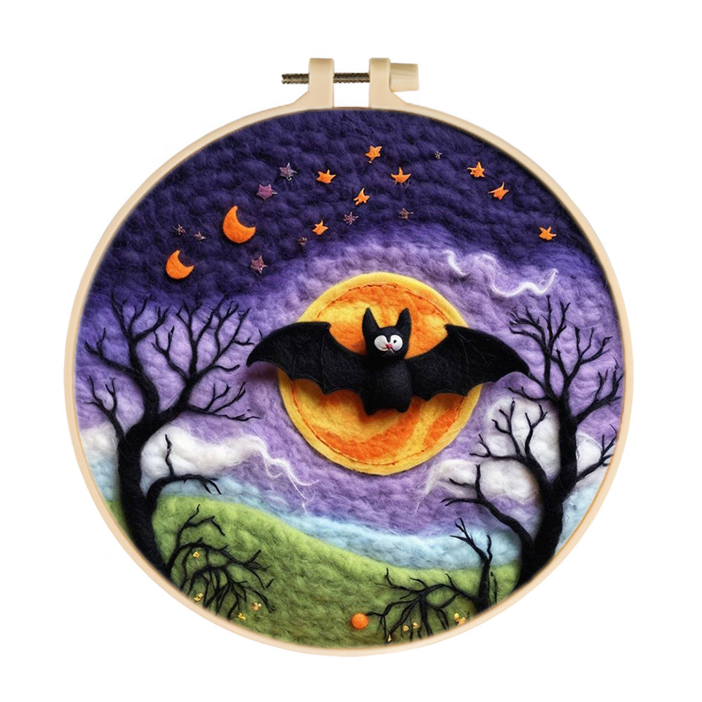 Halloween Full Moon Bats Wool Needle Felting Painting Kit