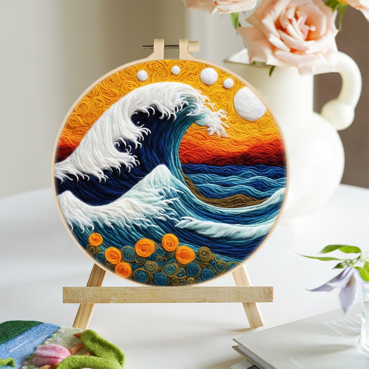 The Surging Waves and Roses Wool Needle Felting Painting Kit
