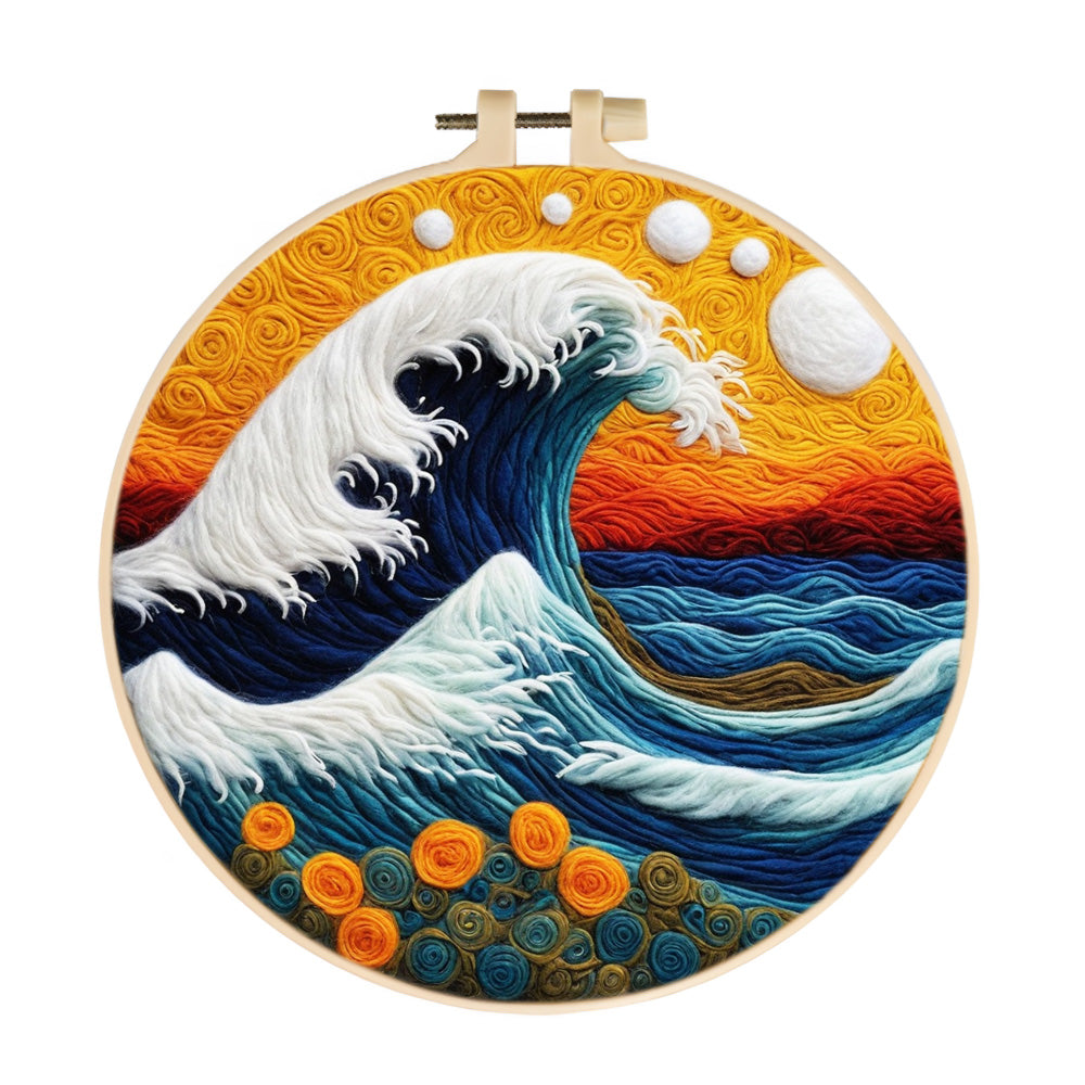 The Surging Waves and Roses Wool Needle Felting Painting Kit