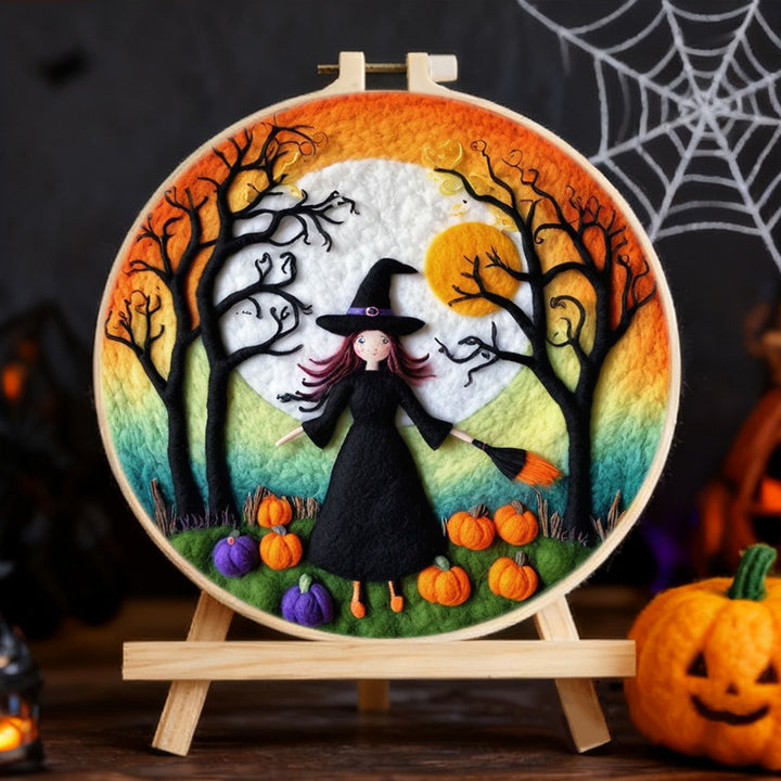 Halloween Pumpkin Patch Witch Wool Needle Felting Painting Kit