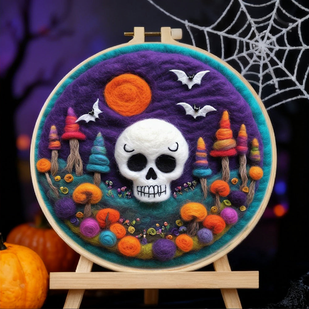 Halloween White Skull Wool Needle Felting Painting Kit