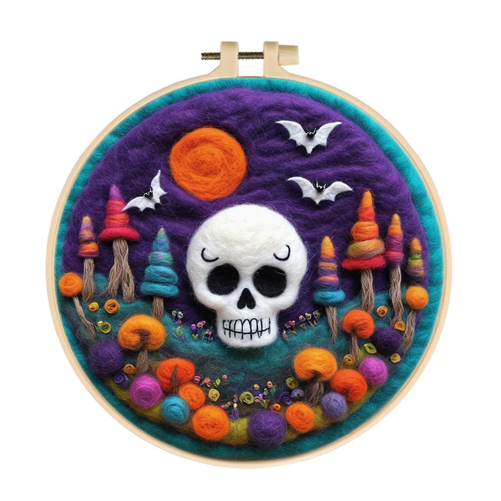 Halloween White Skull Wool Needle Felting Painting Kit