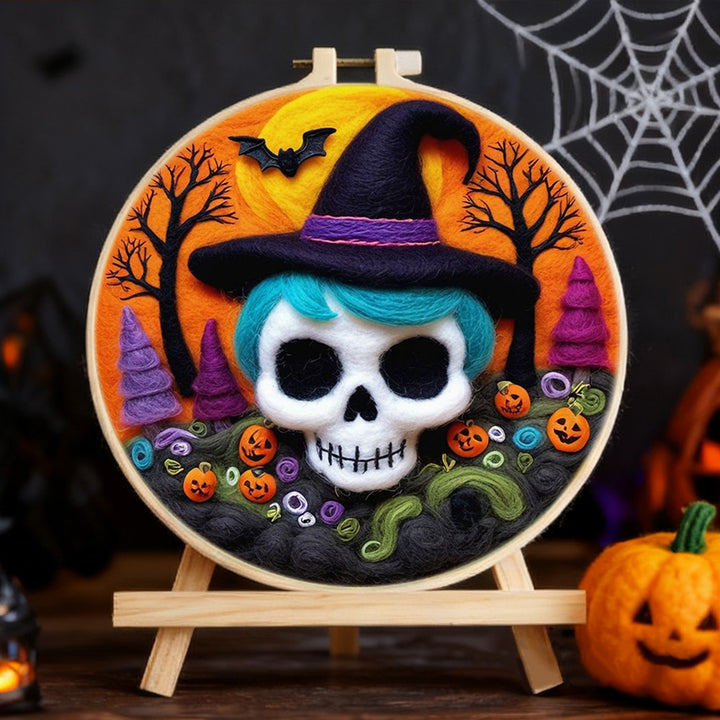 Halloween Blue Hair Skull Wool Needle Felting Painting Kit