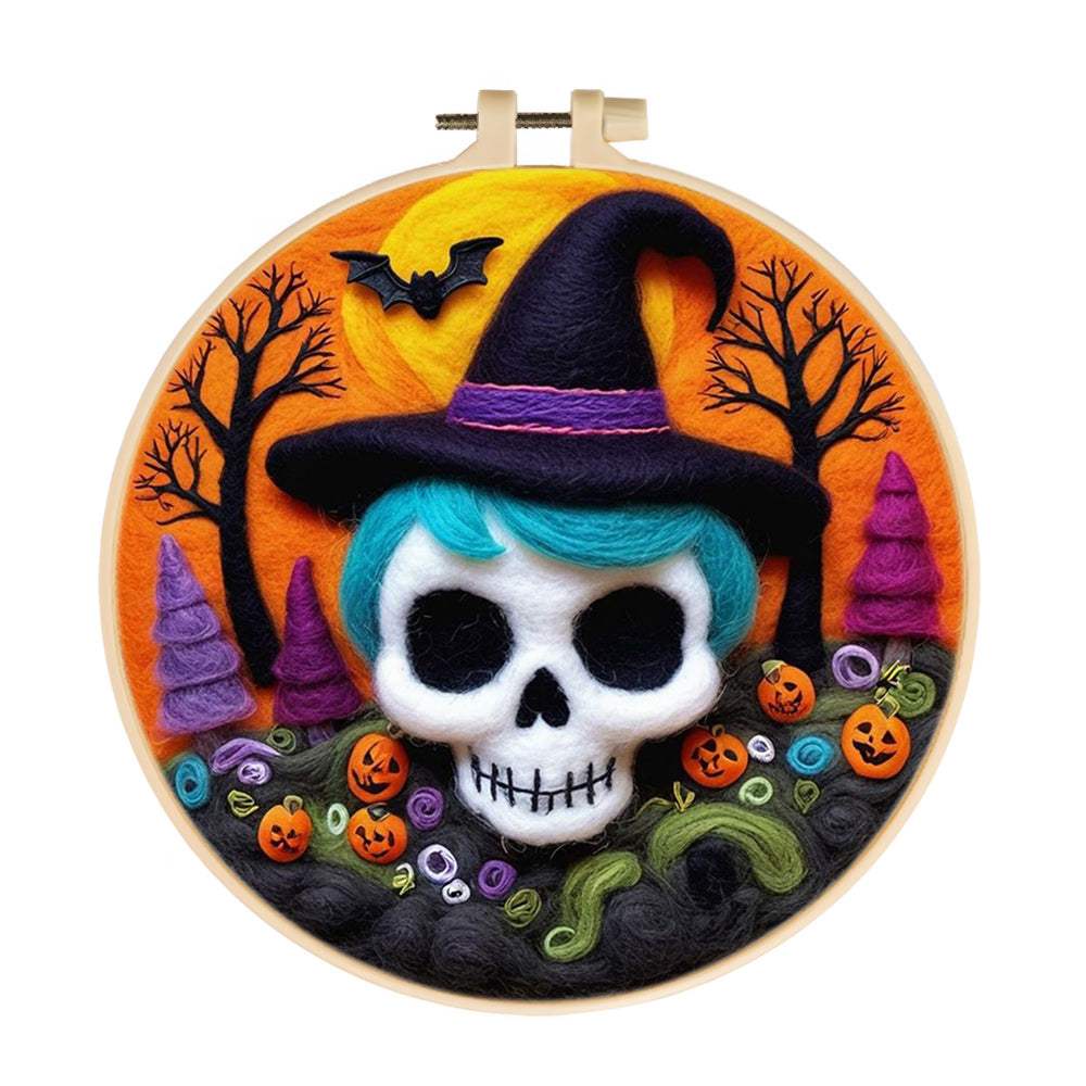 Halloween Blue Hair Skull Wool Needle Felting Painting Kit