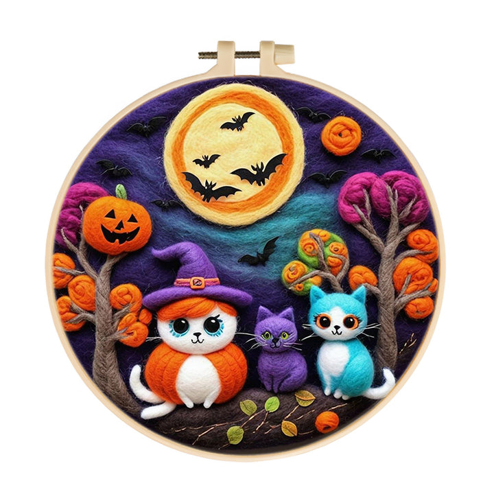 Halloween Colorful Cats Wool Needle Felting Painting Kit