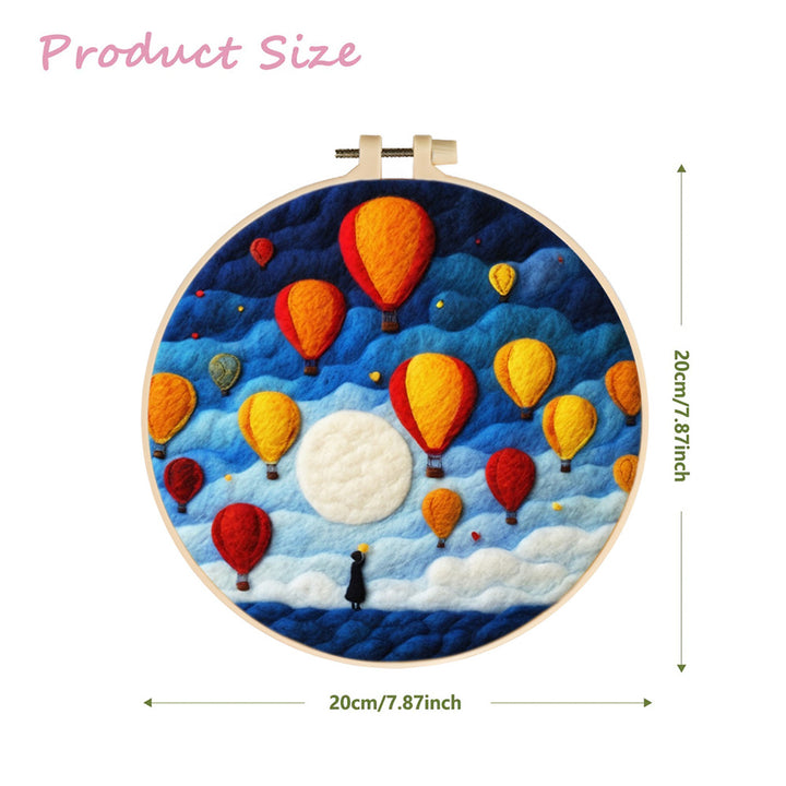 Colorful Hot Air Balloons in the Blue Sky Wool Needle Felting Painting Kit