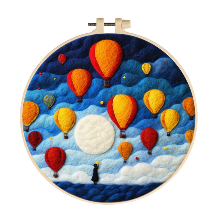 Colorful Hot Air Balloons in the Blue Sky Wool Needle Felting Painting Kit