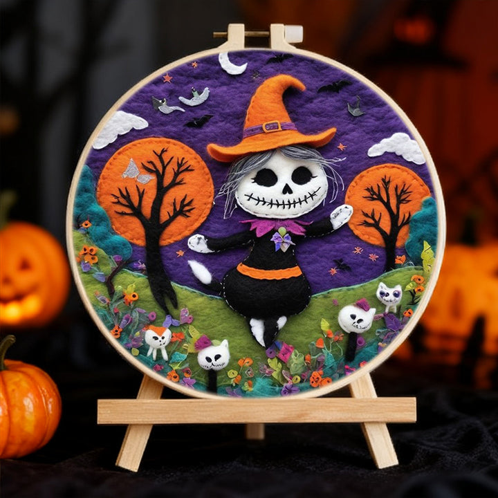 Halloween Dancing Wizard Cat Wool Needle Felting Painting Kit