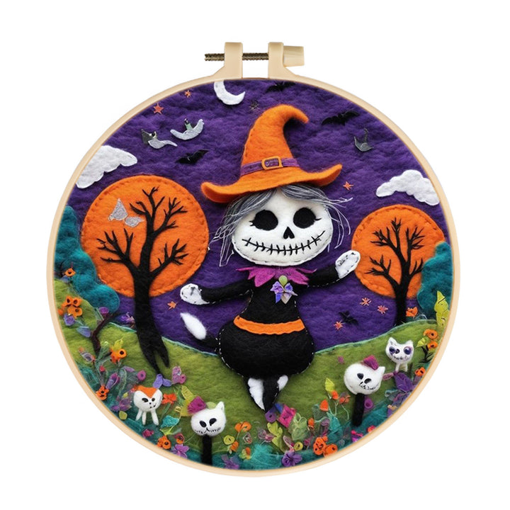 Halloween Dancing Wizard Cat Wool Needle Felting Painting Kit