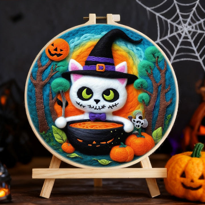 Halloween Cat Cooking Pumpkin Wool Needle Felting Painting Kit