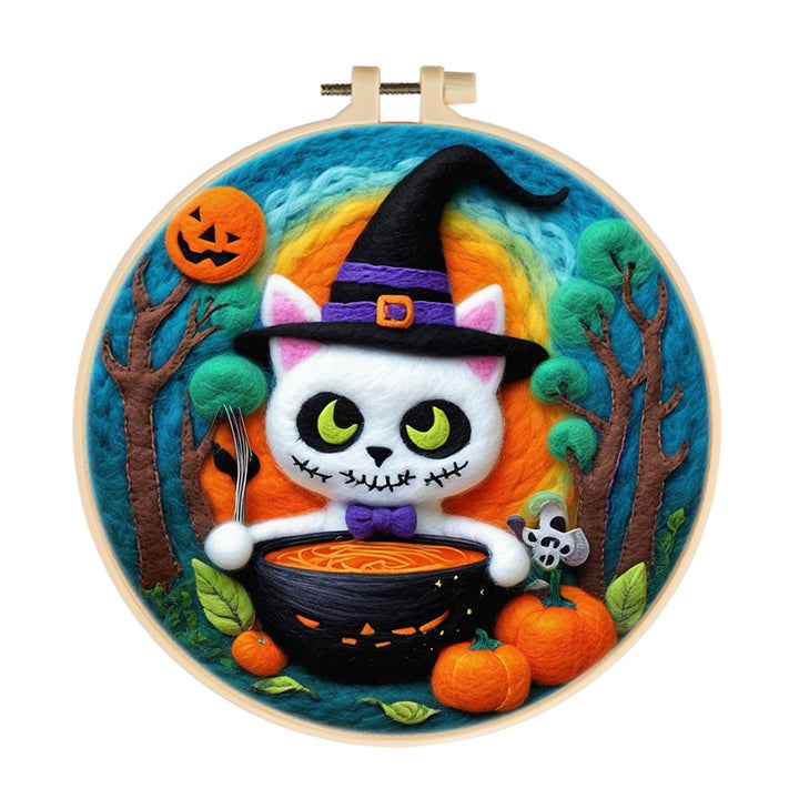Halloween Cat Cooking Pumpkin Wool Needle Felting Painting Kit