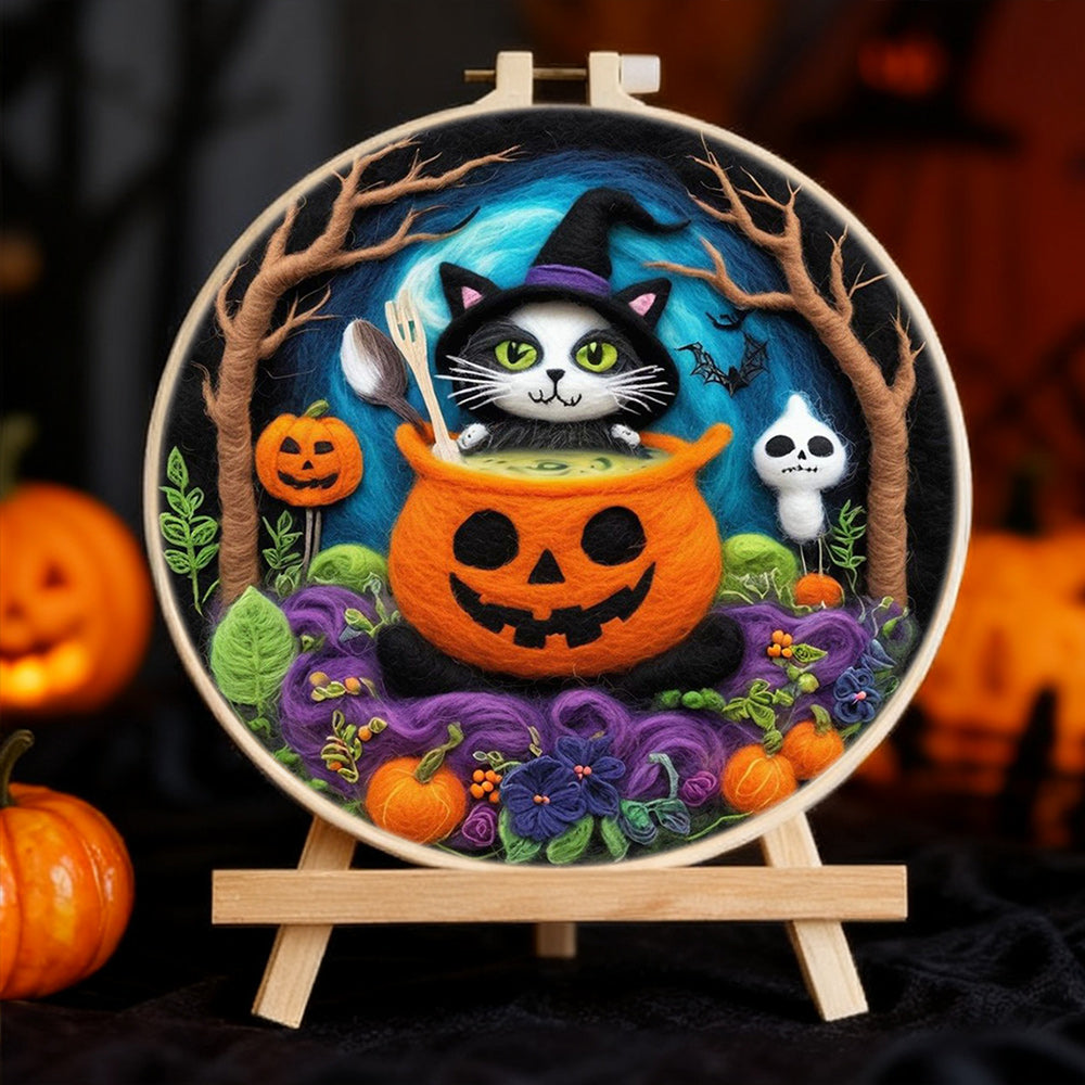 Halloween Cat Brewing Potion Wool Needle Felting Painting Kit