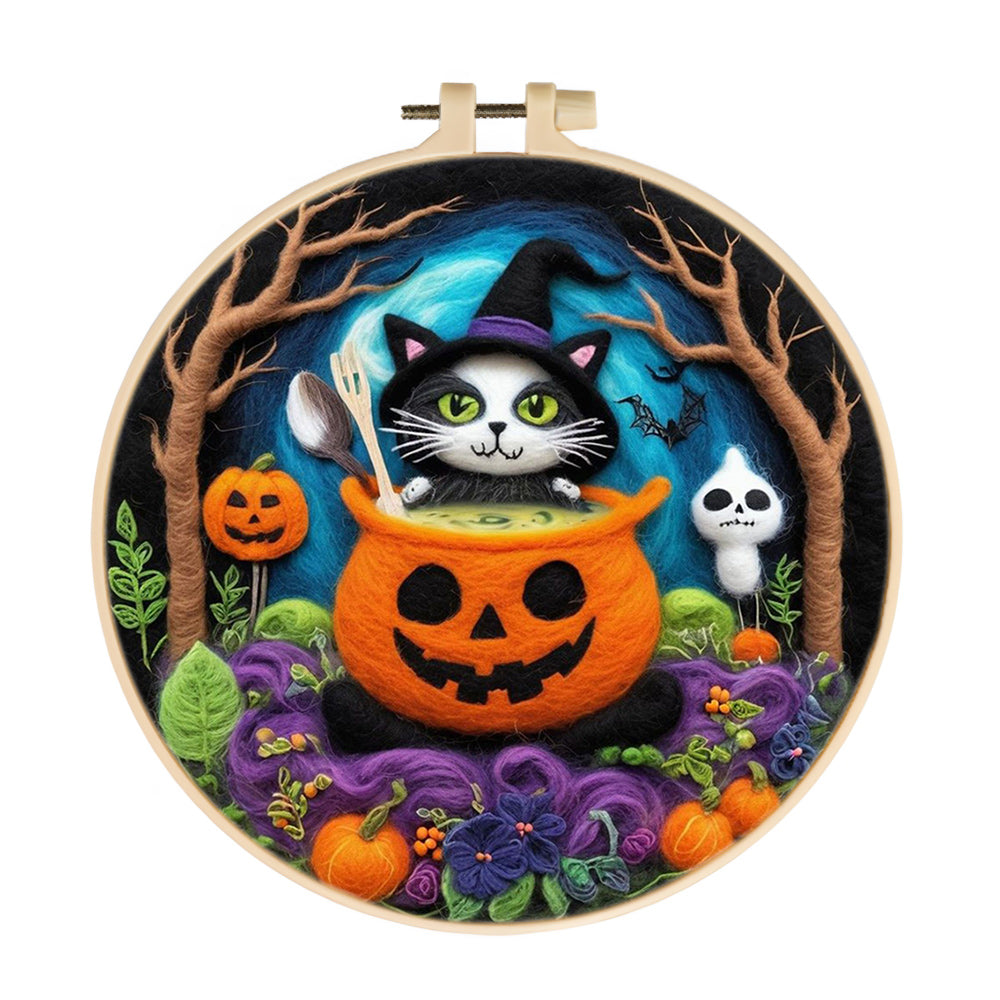 Halloween Cat Brewing Potion Wool Needle Felting Painting Kit