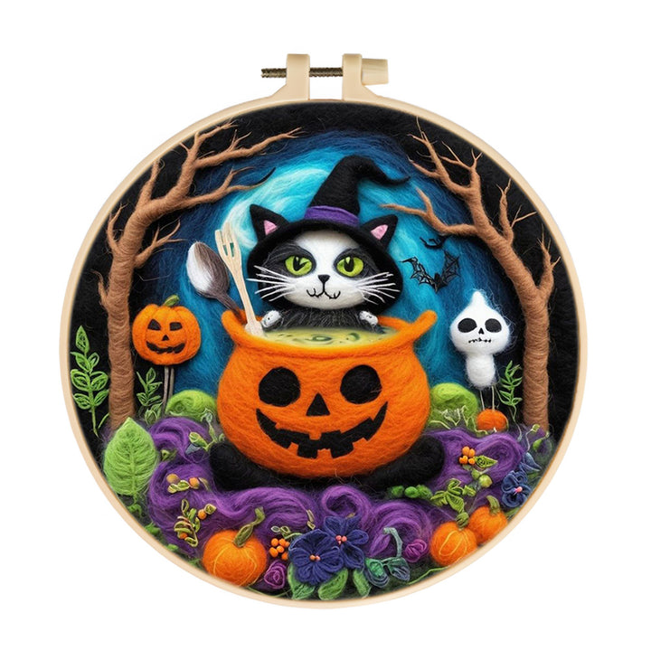 Halloween Cat Brewing Potion Wool Needle Felting Painting Kit