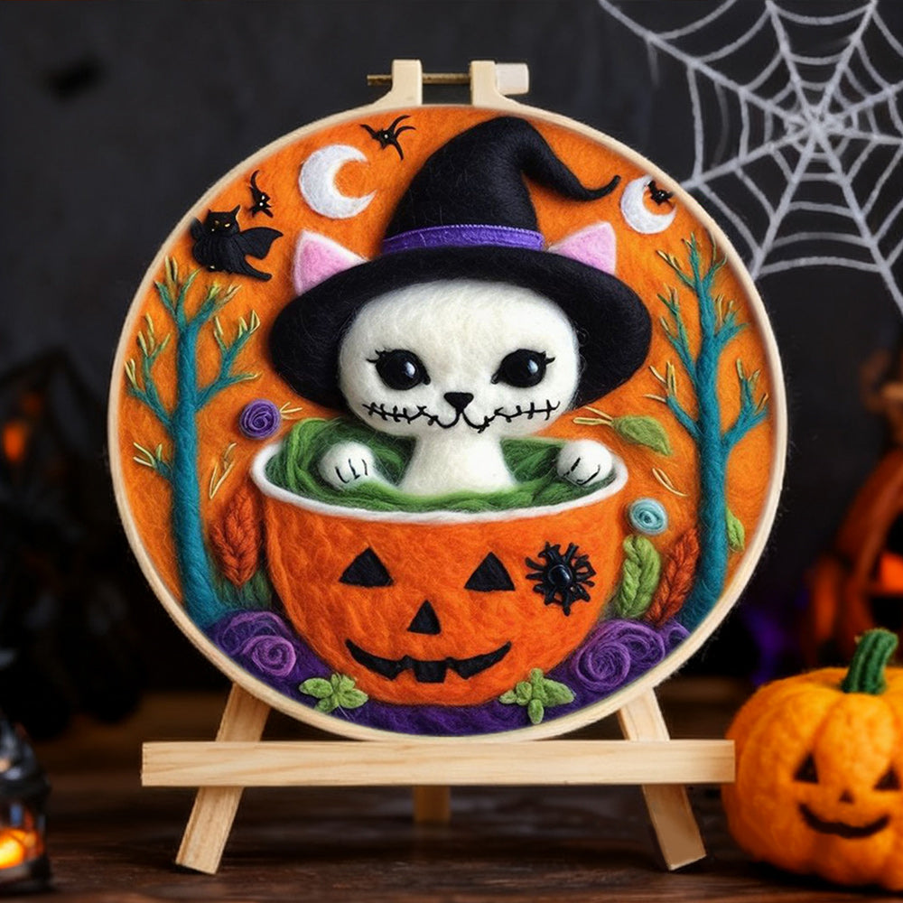 Halloween Potion Cat Wool Needle Felting Painting Kit