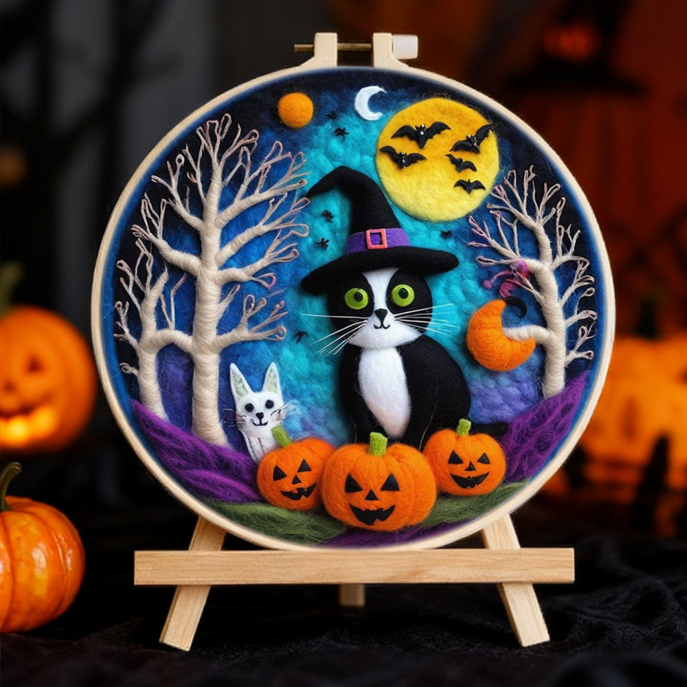 Halloween Wizard Cow Cat Wool Needle Felting Painting Kit