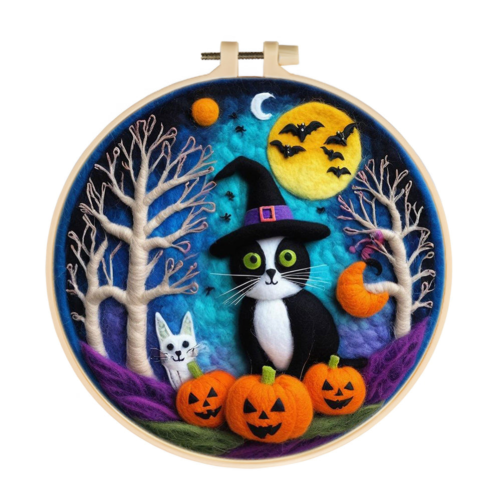 Halloween Wizard Cow Cat Wool Needle Felting Painting Kit