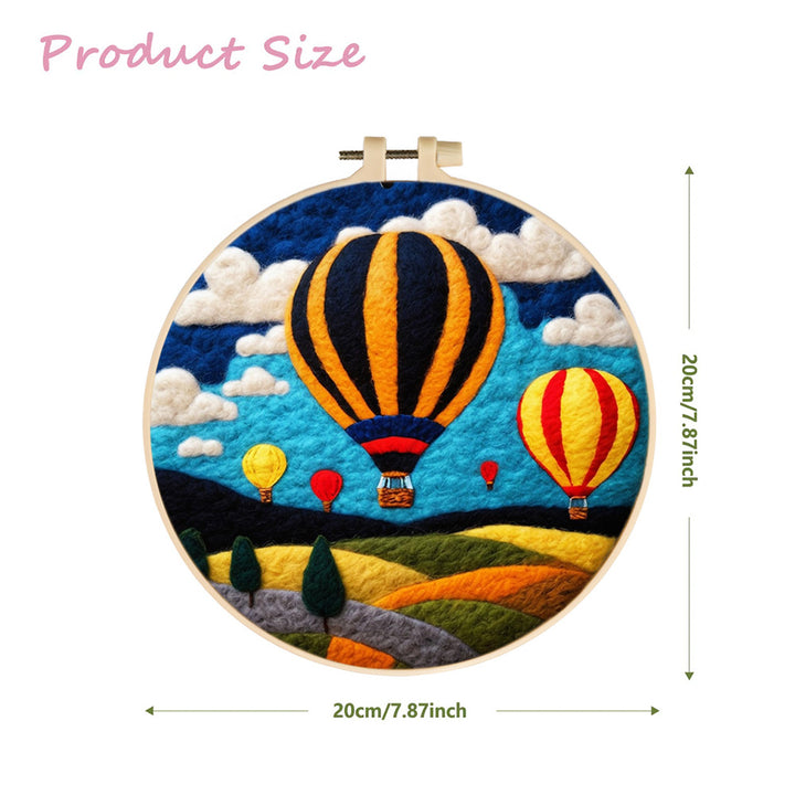 Hot Air Balloons Fly over Hillsides Wool Needle Felting Painting Kit