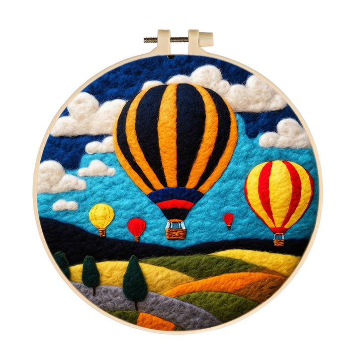 Hot Air Balloons Fly over Hillsides Wool Needle Felting Painting Kit