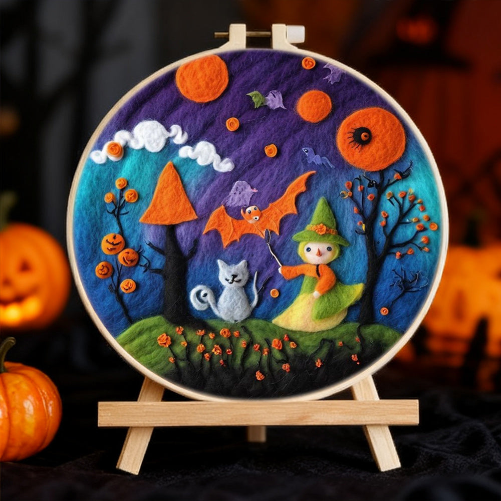 Halloween Forest Elves and Cats Wool Needle Felting Painting Kit