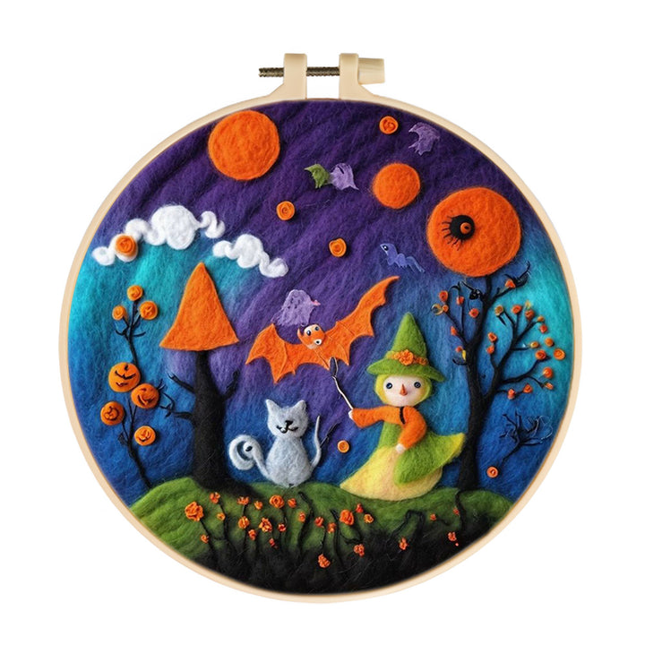 Halloween Forest Elves and Cats Wool Needle Felting Painting Kit