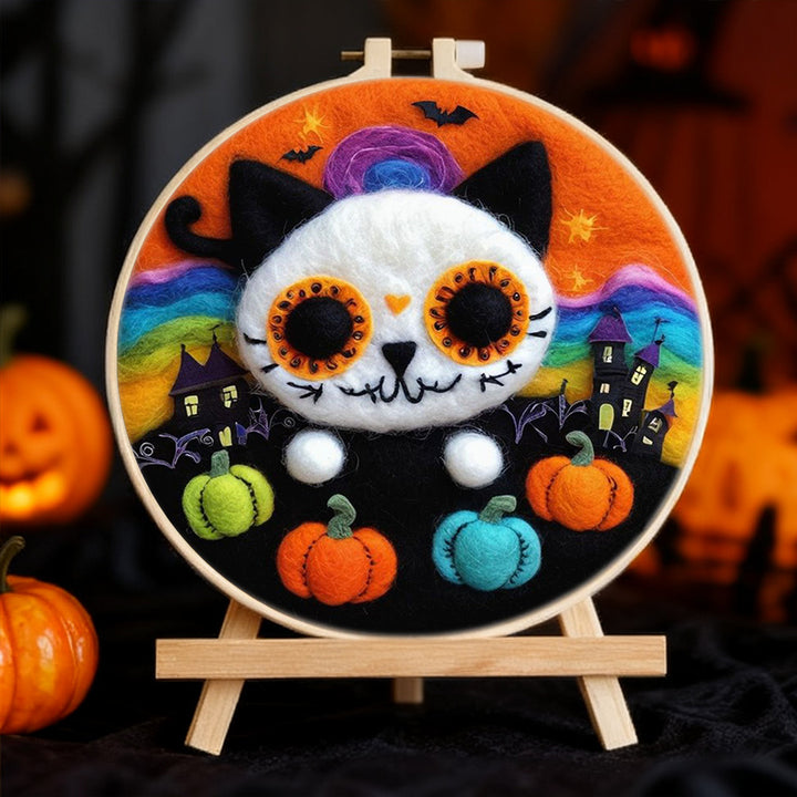 Halloween Night Cat Ghost Town Wool Needle Felting Painting Kit