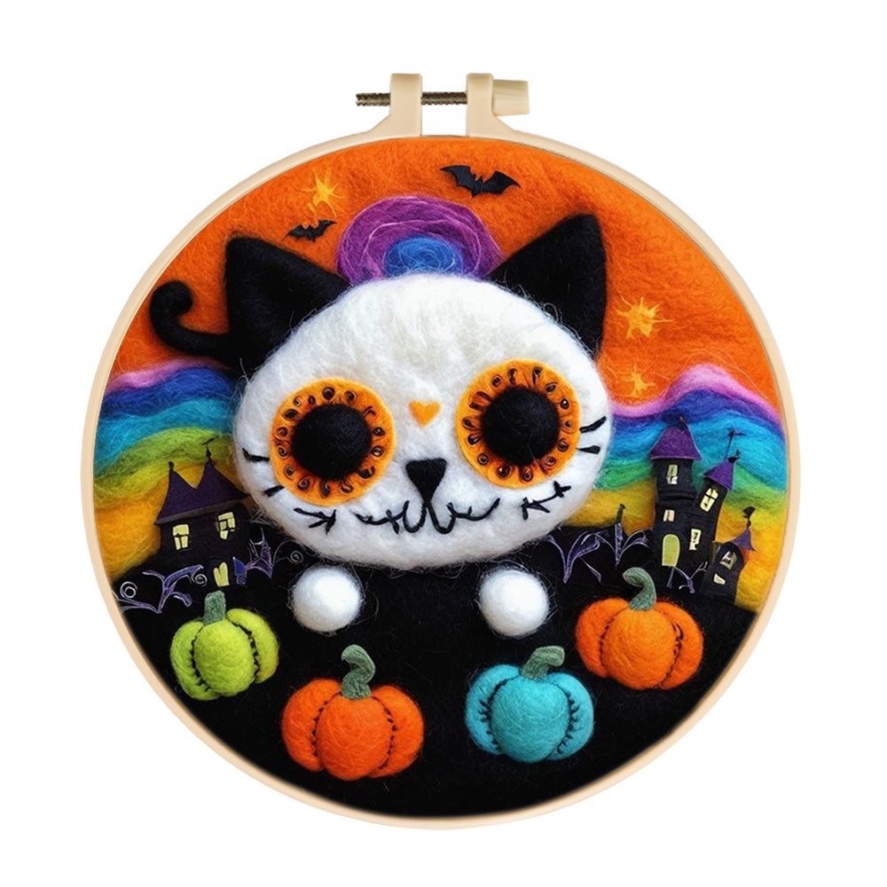 Halloween Night Cat Ghost Town Wool Needle Felting Painting Kit